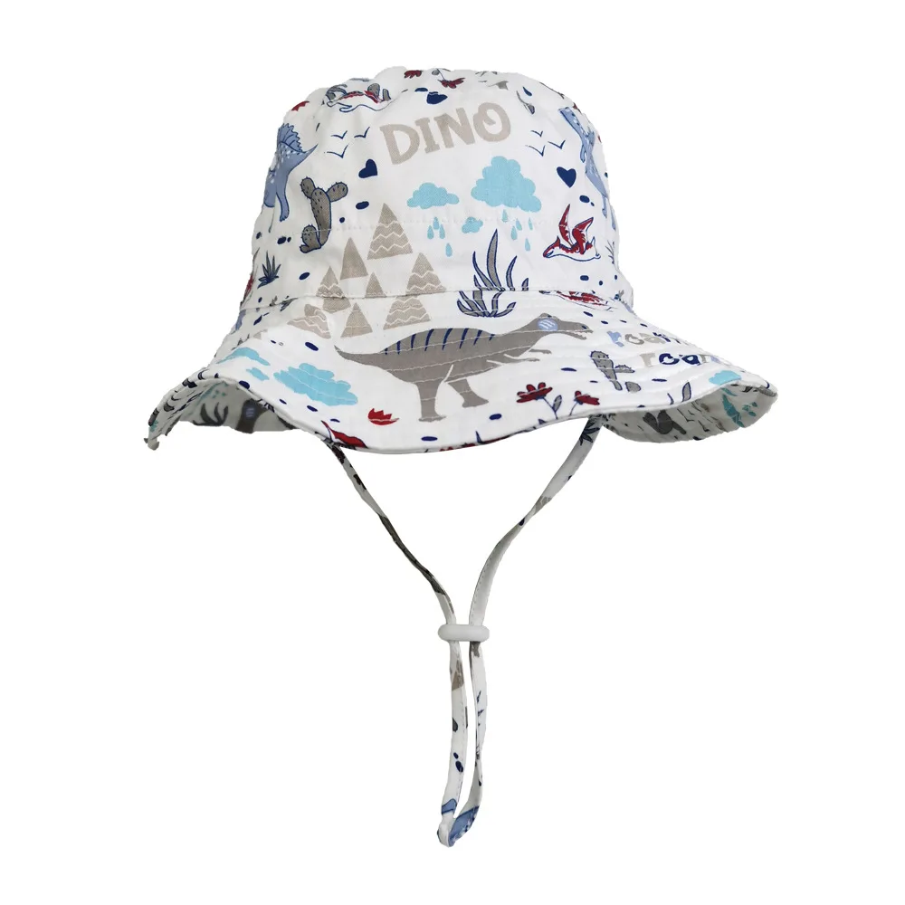 

Bucket Hat Boy Beach Kids Summer Sun Big Brim Baby Dinosaur With String Sun Protection Breathable Accessory For Holiday Outdoor