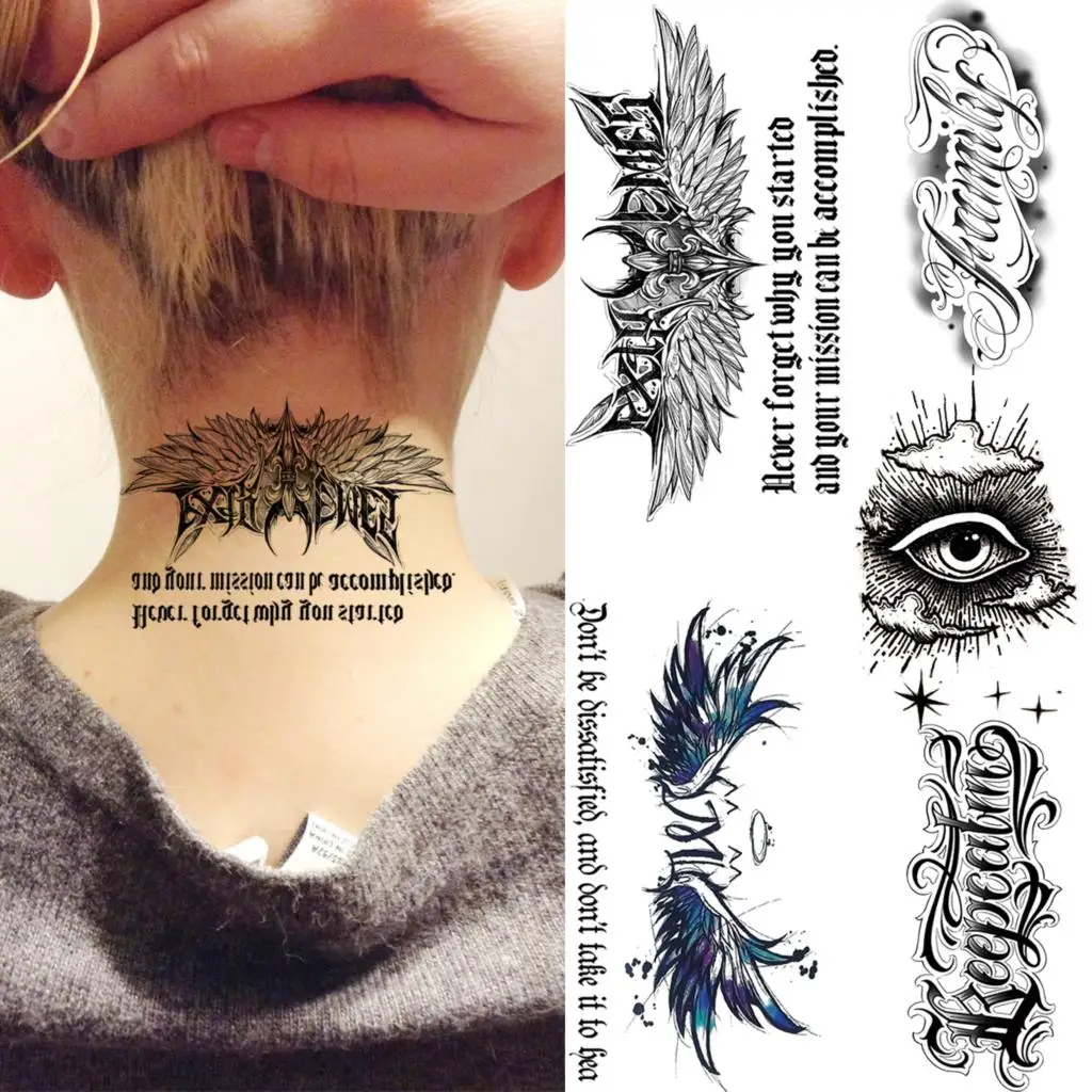 

Черные ангельские крылья буквы Шея галстук-бабочка временные татуировки для женщин средства ухода за кожей шеи для мужчин глаз реалистичны...