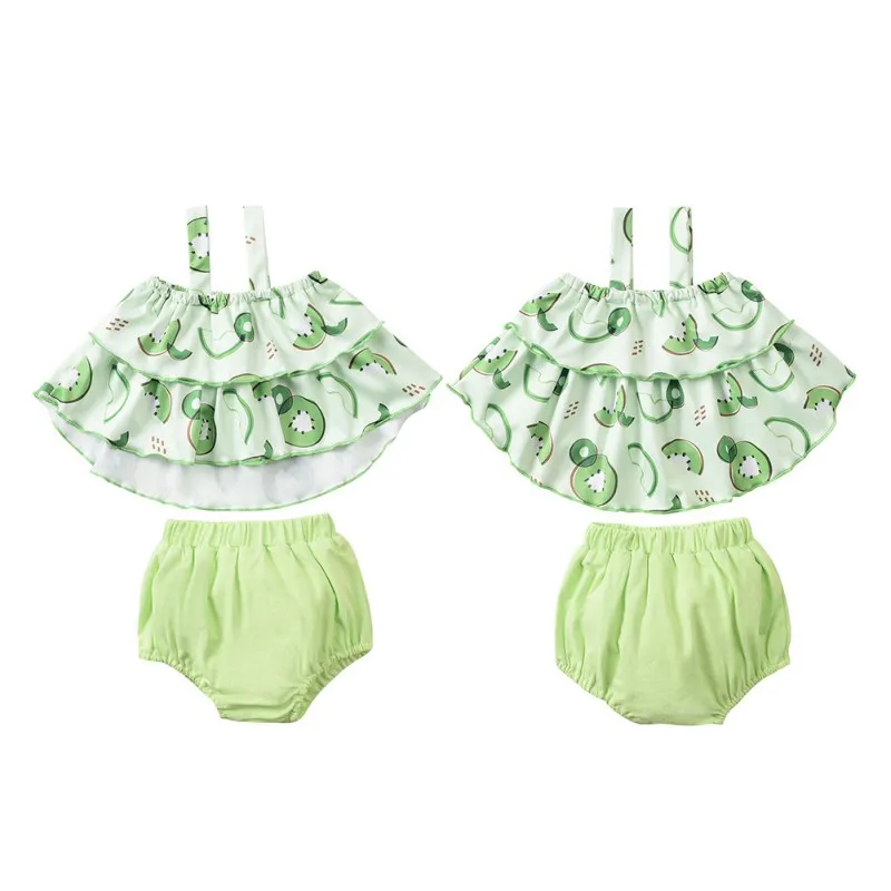 

2021 2Pcs Newborn Baby Girl Clothes Set Cotton Floral Print Sling Tops+Triangle Shorts Baby Clothing Outfits 0-12M