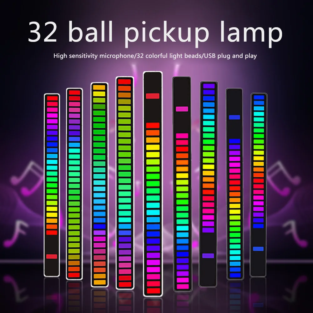 

32LED RGB Pickup Rhythm Light Colorful Bluetooth-Compatible APP Voice Control Car Strips Lights Atmosphere Music Desktop Decorat