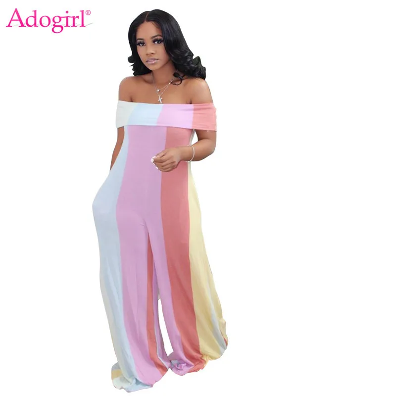 Женский комбинезон в разноцветную полоску Adogirl Свободный складку с вырезом