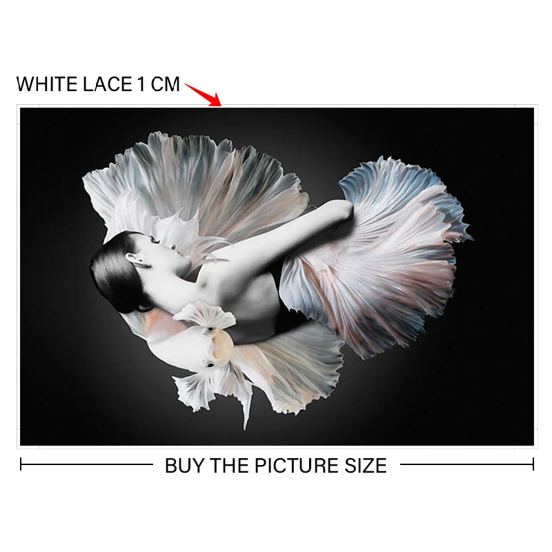 

Modern Style The Sexy Naked Woman Fish Tail Black white Canvas Painting Posters And Prints Wall Pictures For Living Room Decor