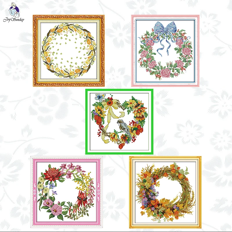 

Joy Sunday Garland Flowers Cross Stitch Kit11CT Printed Aida Fabric14CT Counted Canvas Embroidery Handmade Needlework Gifts Sets