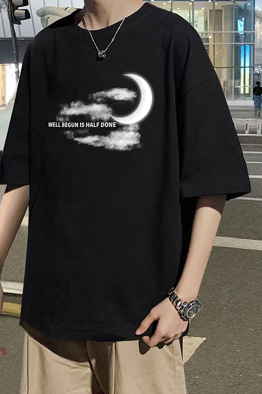 

Cloud T-shirt Men's Short Sleeve Fashion Brand Ins Loose All-Match Summer Trendy 2021 New Half Sleeve