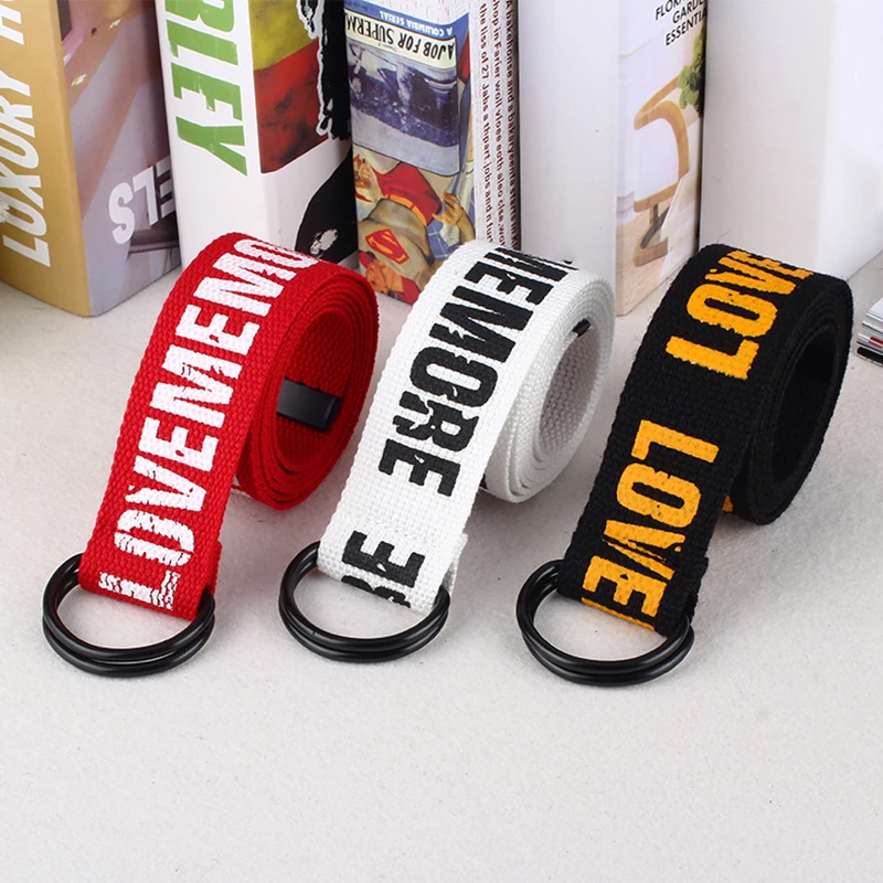 

Ремень с надписью Love Me More Женский, длинный брезентовый пояс в стиле Харадзюку, с двойным D-образным кольцом для джинсов, 1 шт.