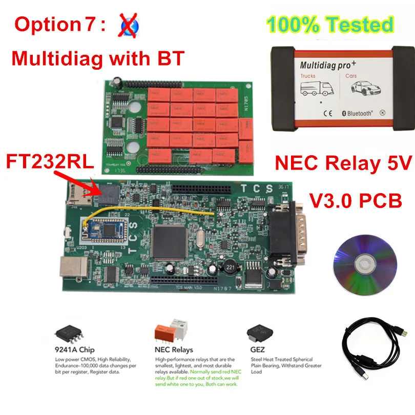 Multidiag no BT TCS,1+ keygen Multidiag Pro Bluetooth v3.0 pcb OBDIICAT-CDP 5V Красный NEC Реле мульти диагональ Pro OBD2 диагностический сканер - Цвет: Multidiag no BT
