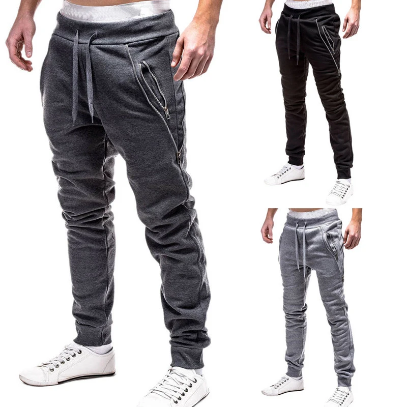 

Men's Zipper Casual Pants Fashion Solid Color Long Pants 2022 Spring New Elastic Waist Adjustable Pants Trousers For Man Clothes