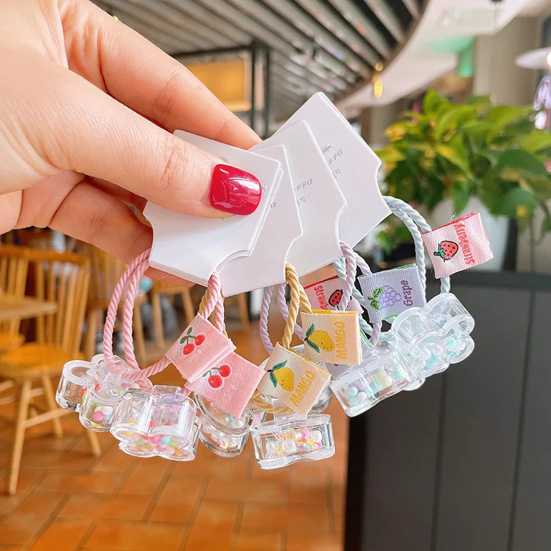

Girls Fruit Cute Star Flower Hair Ties Baby Transparent Colored Ball Quicksand Rubber Band for Children Fashion Hair Accessories