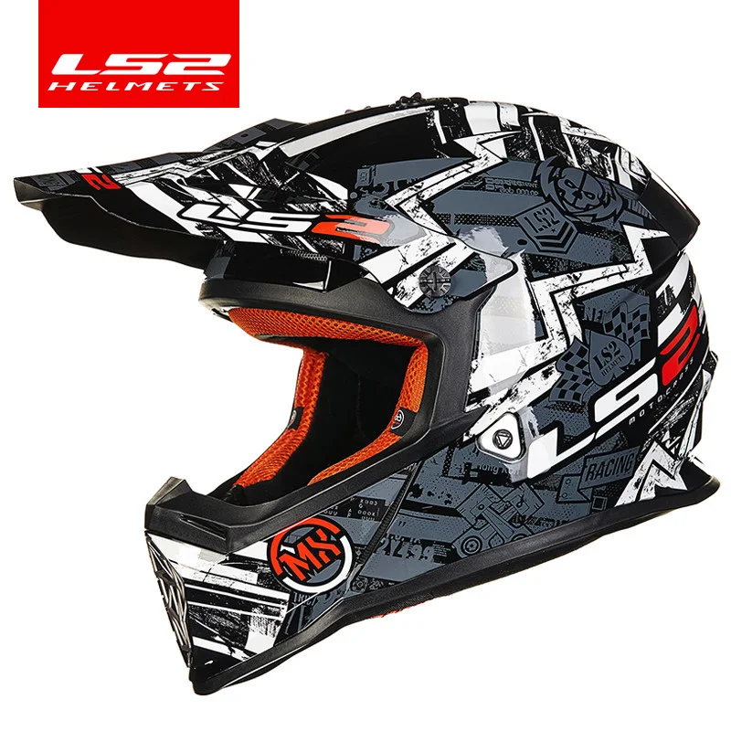 LS2 Глобальный магазин LS2 MX437 moto cross racing ралли внедорожный Мото шлем, одобренный ECE capacete casco moto atv dirt bike cross helm - Цвет: black and gary