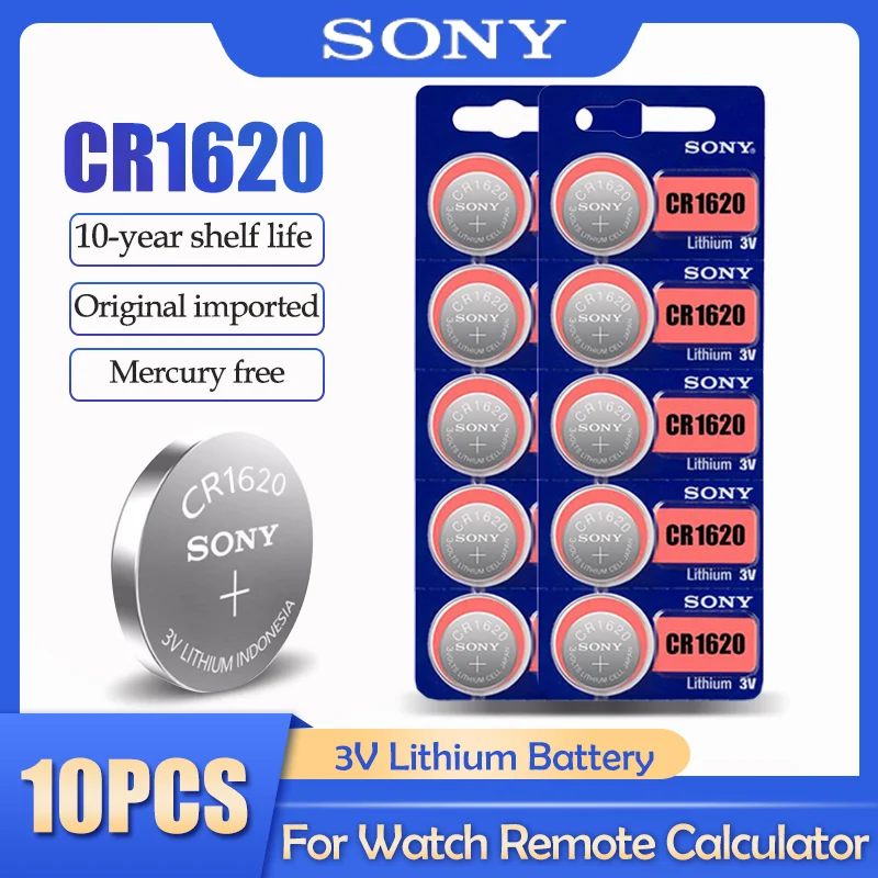 10Pcs/Lot Sony Original CR1620 CR 1620 3V Lithium Battery For Watch Remote Control Alarm Button Cell Coin BR1620 DL1620 ECR1620 |