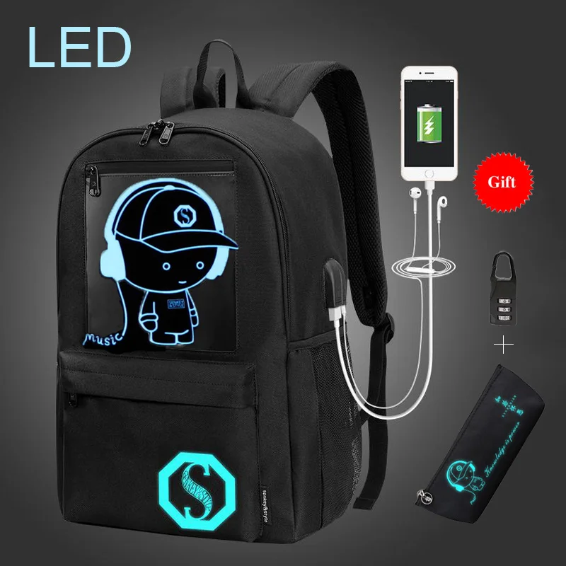 Senkey СТИЛЬ высококачественный светодиодный рюкзак USB Компьютерный рюкзак сумка Детская сумка Оксфорд модная сумка