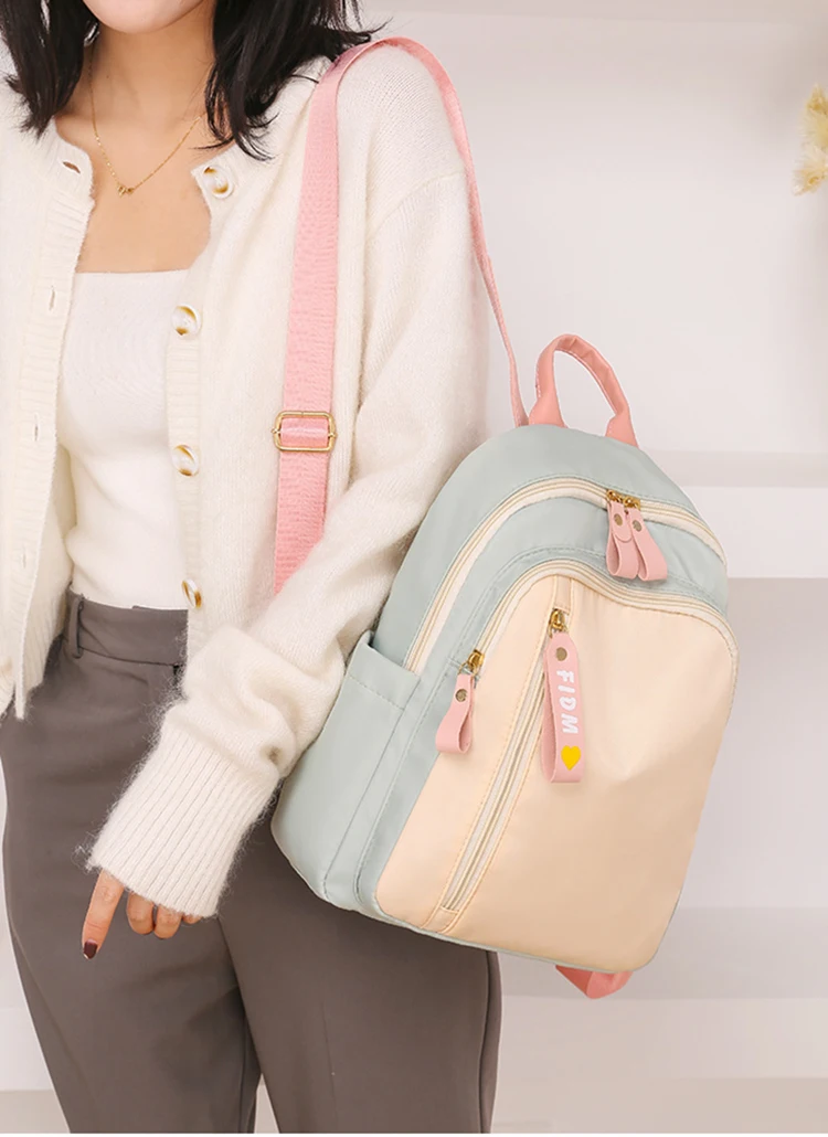 

2021 Summer Ladies Backpack New Nylon Backpack Female Fashion Stitching Female Bag Travel Backpack