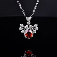 925 sterling silver crystal inlaid with diamonds peacock open screen water drop pear shaped ruby necklace clavicle chain jewelry