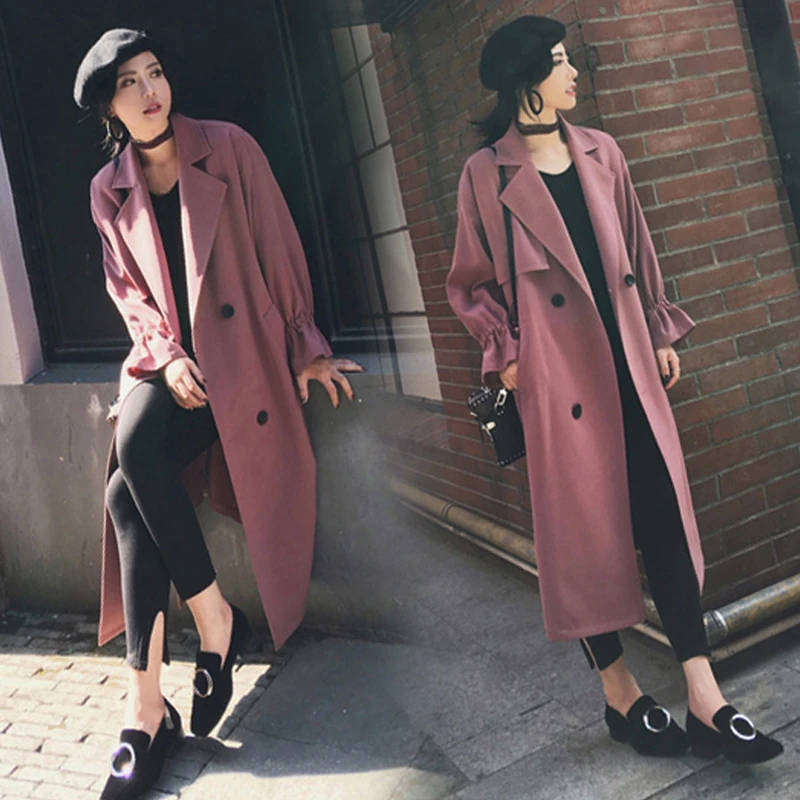 2021 Весна Осень корейский стиль винтажный Свободный Длинный плащ женский