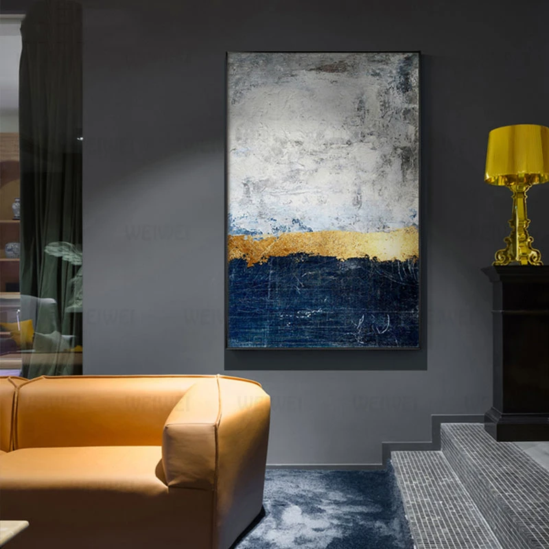 Абстрактная Золотая фольга блочная живопись синий плакат печать Современная
