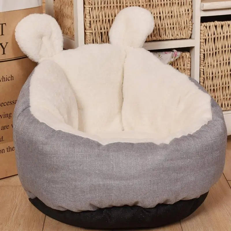 Домик с заячьими ушками для кошек, зимние теплые короткие плюшевые товары для домашних животных, питомник для маленьких собак, круглая ветрозащитная Нескользящая подушка-гнездо для глубокого сна - Цвет: 5