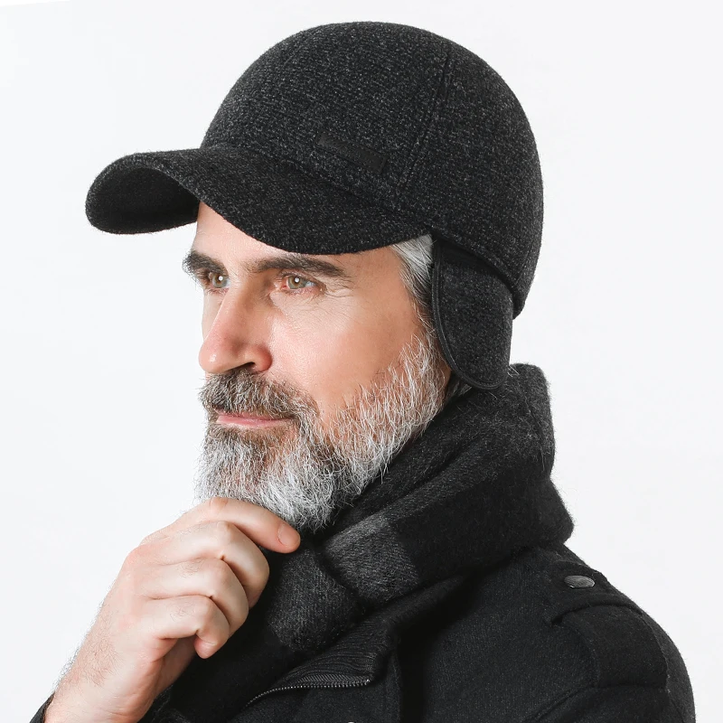 

Шапка мужская осенне-зимняя Кепка с защитой ушей утепленная Кепка теплая Повседневная шерстяная бейсболка