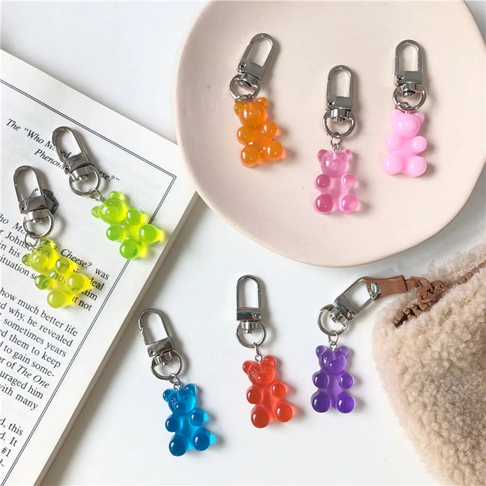 Cute Resin Gummy Bear Keychain For Woman Candy Color Animal Charms Keyring Girls Earphone Cover Jewelry Wedding Gifts | Украшения и