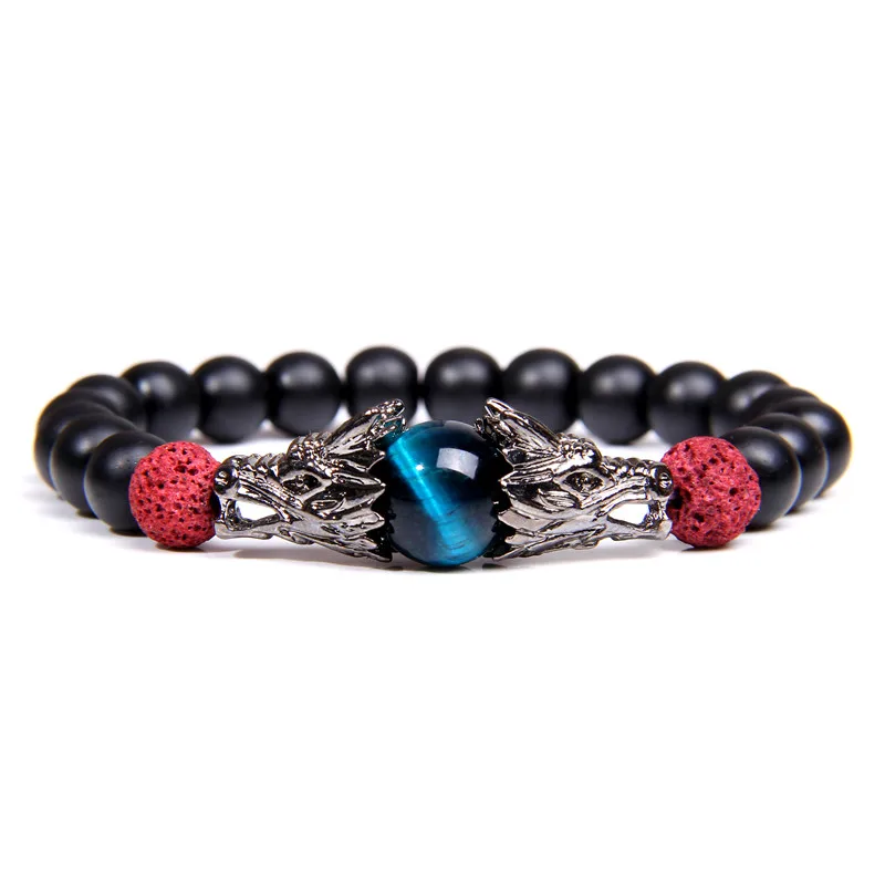 Браслет "тигровый глаз" для женщин Pulseira Masculina мужские ювелирные изделия дракон Bileklik Pulseira 8 мм каменные бусины эластичные мужские браслеты