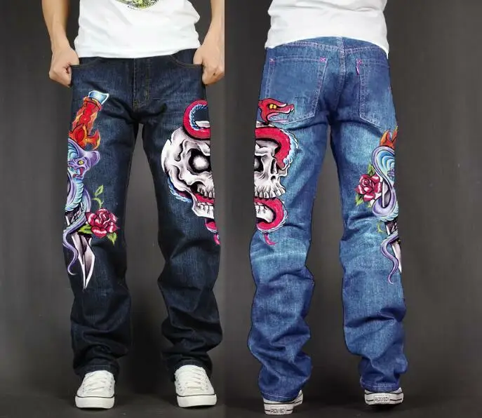 Для мужчин длинные штаны для мешковатые свободный крой джинсы в рэп-стиле стиле