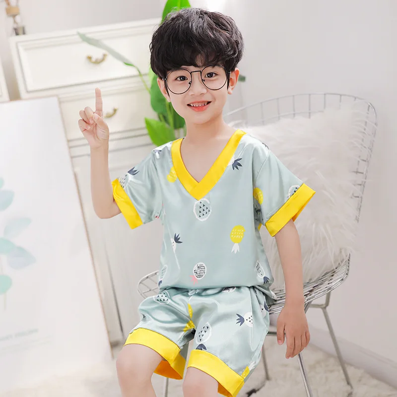 

Children Pajamas Baby Clothing Set Kids Cute Cartoon Boys Sleepwear Summer Silk Nightwear Boys Animal Pyjamas Pijamas Set