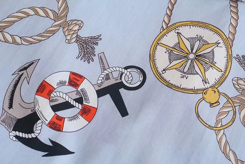 

Rope anchor flag print bow short shirt vintage plus size zaraing-style za women 2021 sheining vadiming blouse shirt O9959