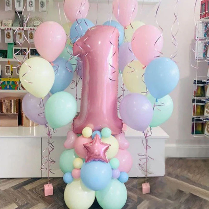 

63pcs Macaroon Latex Balloon Unicorn Party Decoration 40inch Pink Foil Number Balloons Baby Shower 1st Birthday Helium Globos