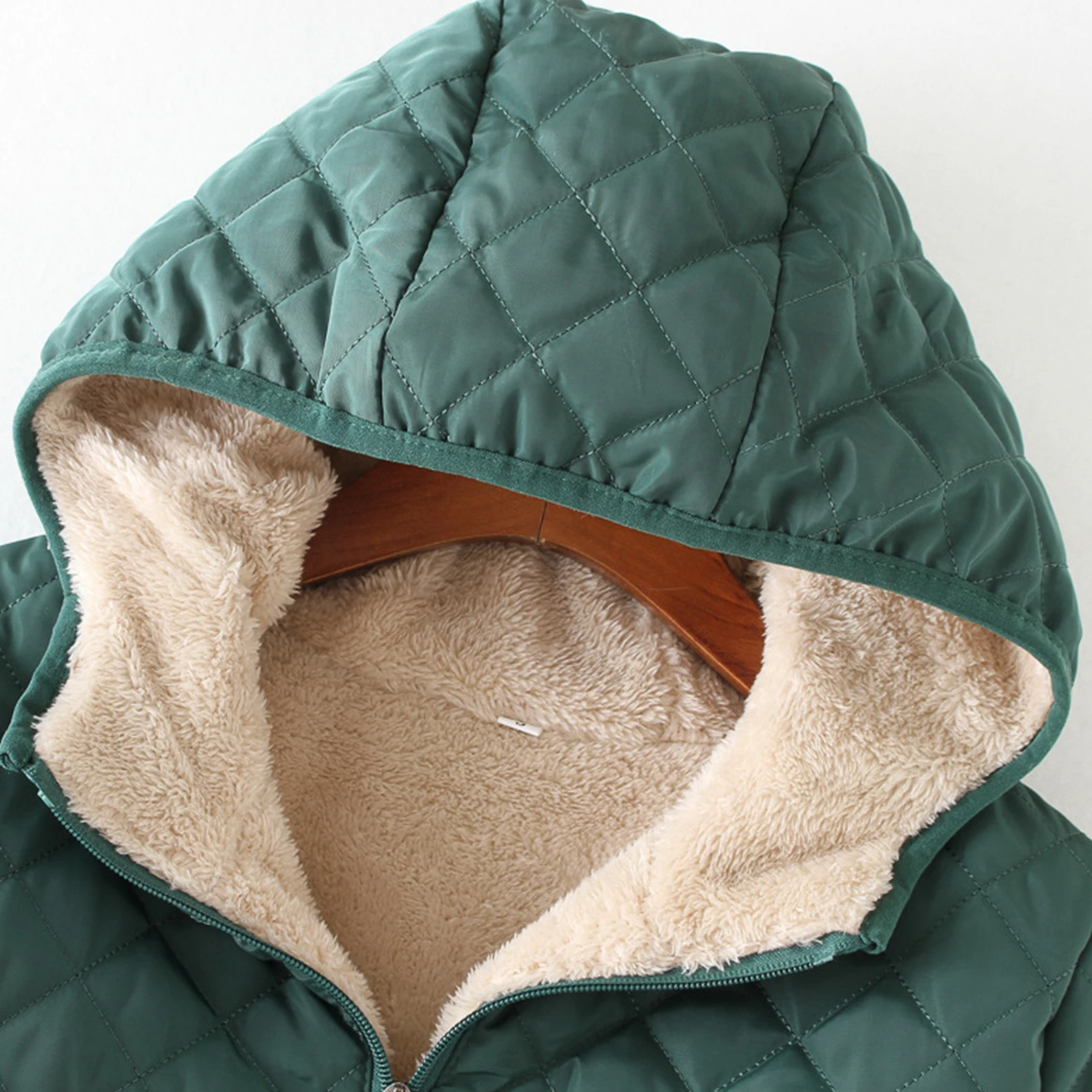 

Women Autumn Winter Check Pockets Parka Jacket Plush Liner Hooded Outerwear Coat
