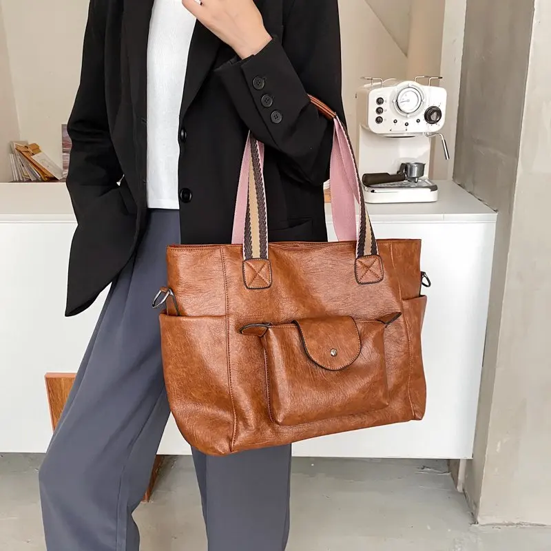 Однотонные вместительные сумки на плечо с рисунком для женщин 2020 Элегантные