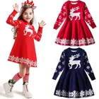 Рождественские костюмы для девочек, вязаное платье, Детский свитер с оленями, одежда для рождевечерние, платье с длинным рукавом для детей 3, 6, 8 лет, детская зимняя одежда