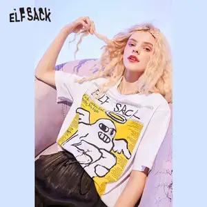 Женская футболка ELFSACK, желтая Повседневная футболка с граффити в Корейском стиле, осень 2020