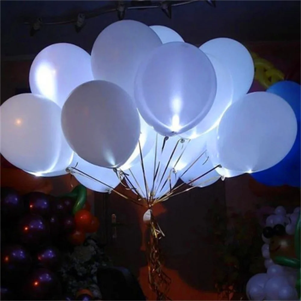10Pcs LED Light Up White Balloons Non Flashing Party Balloon Lights Long Standby Time for Dark Party Supplies Wedding Decoration