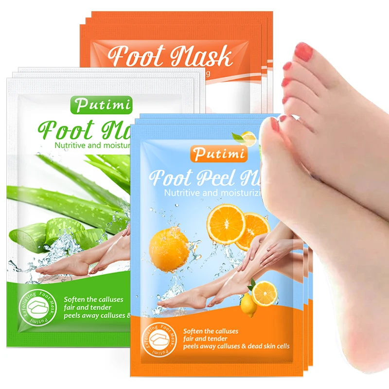 

PUTIMI 6Packs Feet Exfoliating Foot Mask Dead Skin Remover Skin Peeling Feet Mask Socks for Pedicure Socks Foot Care for Heels