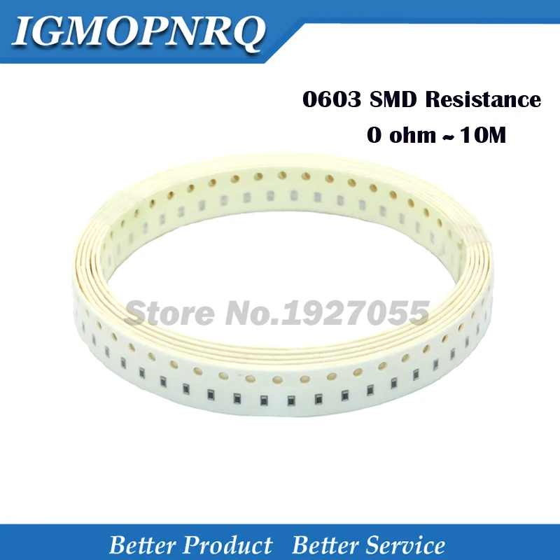100 шт. 0603 SMD 1/8 Вт Сопротивление чипового резистора 0 Ом ~ 10 м ом 0R 1R 18R 47R 56R 470R 1K 4 7 K 47K