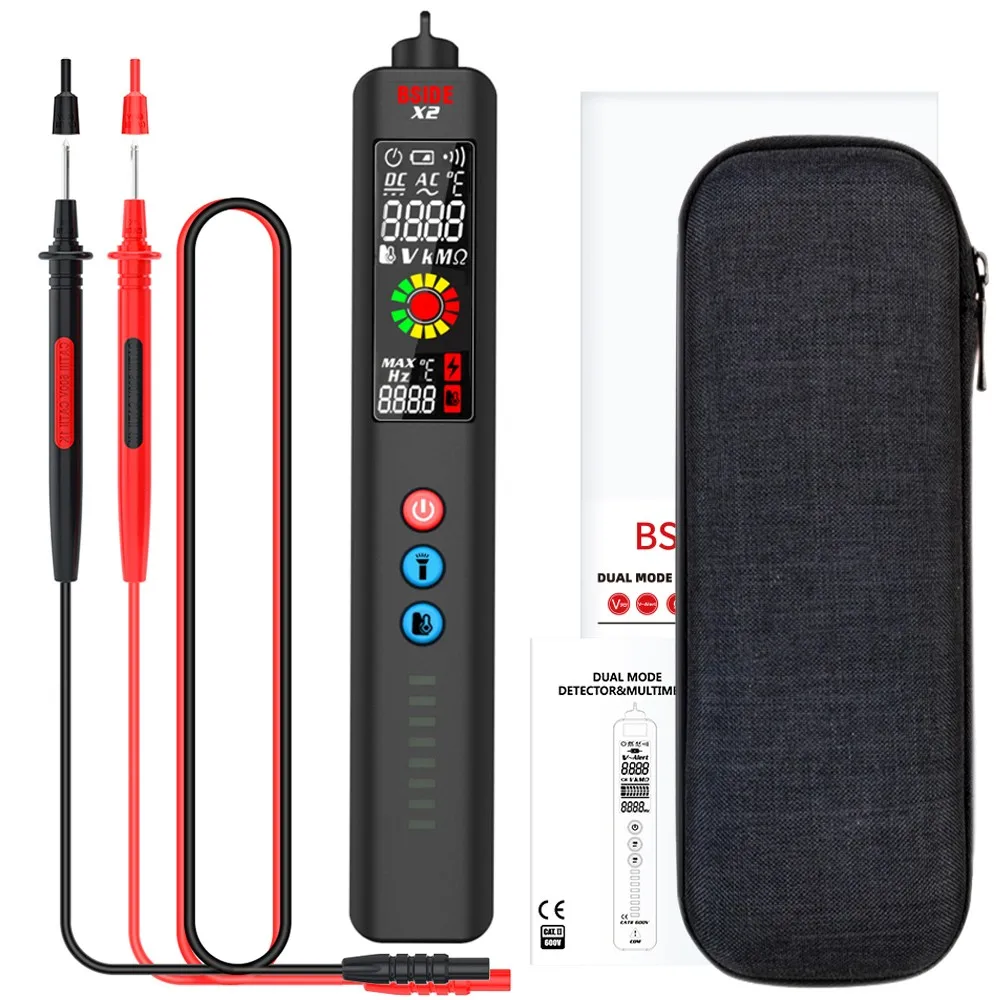 

BSIDE X1 EBTN Voltage Tester 3-Line Large LCD Volt Detector Non Contact Dual Range AC Voltage Sensor Pen Live Wire Check + Case