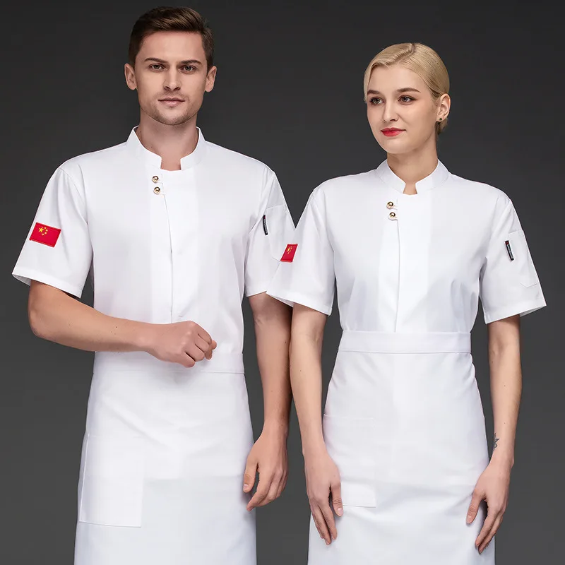 

2020 Chef Hat Restaurant Clothes Chef Overalls Men Short-sleeved Thin Transparent Hotel Rear Kitchen Dining Hot Pot Uniform