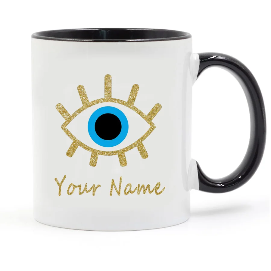 

Personalised Coffee Mugs 11oz Ceramic Custom Printed Gold Eye Tea Milk Cup and Mug Gift Name Text Drop Shipping