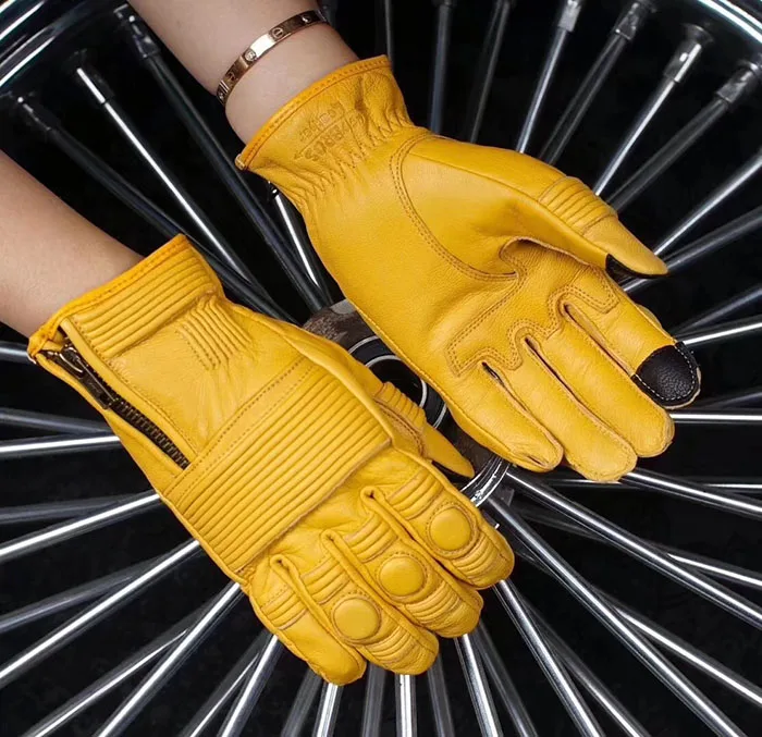 Мужские мотоциклетные винтажные перфорированные кожаные перчатки скутер кафе