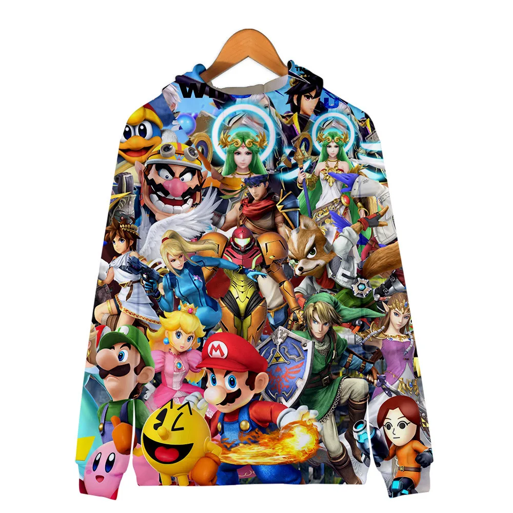 Супер Марио Bros. 3D Толстовка с капюшоном, флисовая толстовка Super Smash Bros, толстовки Harajuku, мужской спортивный костюм, хип-хоп куртка на молнии, пальто, одежда