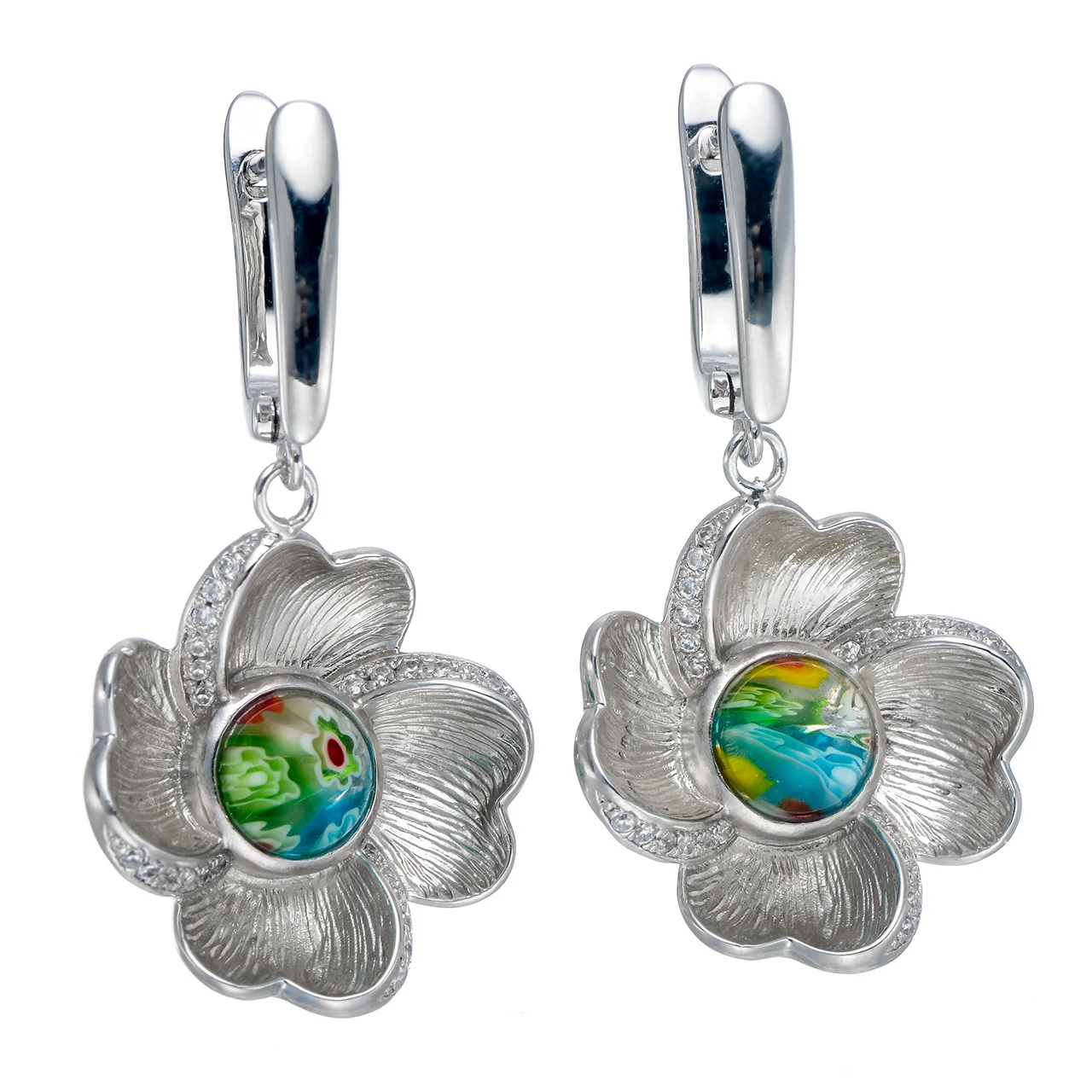 

RIVERSTONE Lady Murano Glass Handmade Millefiori earring Rhodium Plated Hot Sale Multicolor Cluster Flower Vintage 2021