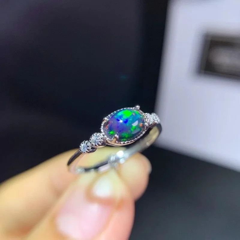

Jewelry Vintage Black Opal Ring for Daily Wear 5*7mm Black Opal Silver Ring 925 Silver Black Opal Jewelry