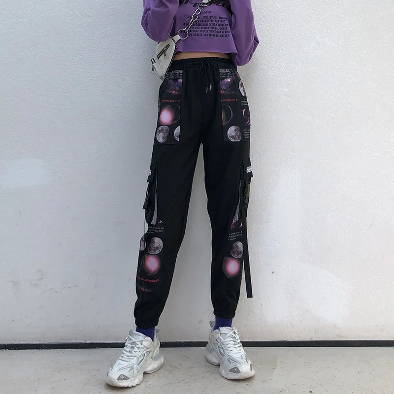 Брюки-карго женские с эластичным поясом Модные свободные штаны для бега уличная