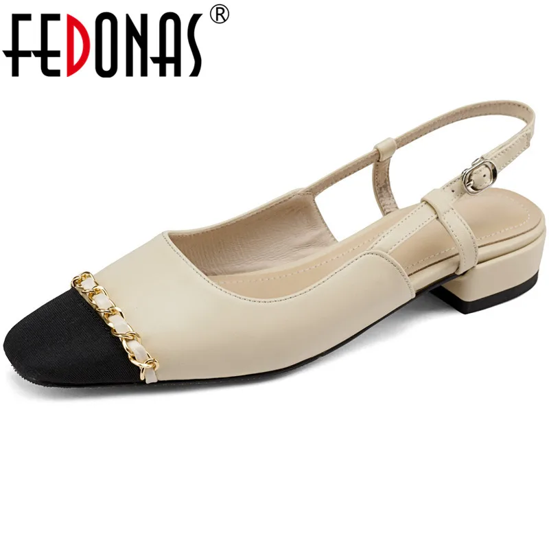 

FEDONAS 2021 Fashion Women Sandals Punk Metal Decoration Low Heels Pumps Shallow Summer Newest Wedding Party Prom Shoes Woman