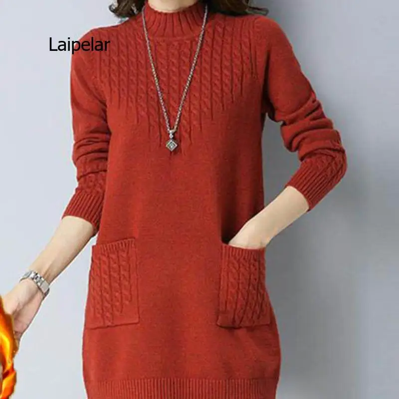 

Женский бархатный свитер с вышивкой, плотный вязаный пуловер большого размера с высоким воротом, Осень-зима 2021