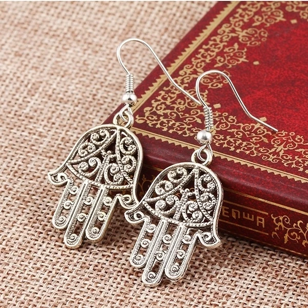 

Bohemian Fashion Personality Retro Hollow Fatima's Hand Dangle Earrings for Women Jewelry Gifts