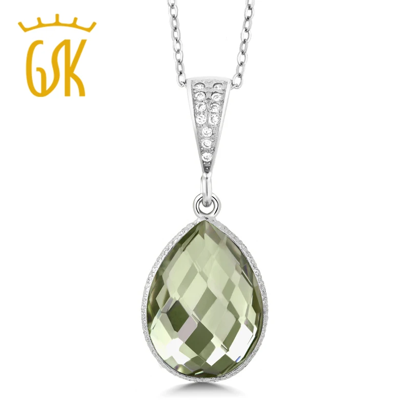 GemStoneKing 6.50Ct 16x12 в форме груши, зеленый аметист, ювелирное изделие из стерлингового серебра 925 пробы, ожерелье с подвеской из драгоценных камней для женщин
