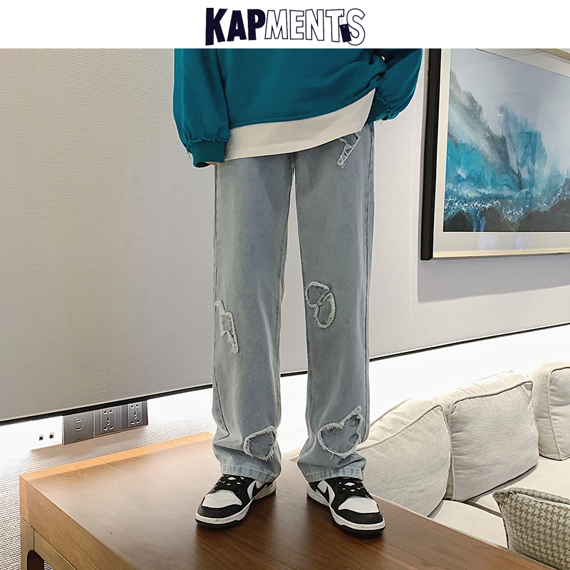 

KAPMENTS Men Broken Love Y2k Baggy Jeans Pants 2022 Mens Wide Leg Streetwear Vintage Denim Trousers Male Korean Fashion Joggers