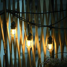 Cadena de luces LED para jardín, 15M, 15 bombillas de plástico S14, E27, para exteriores, Patio, vacaciones, boda