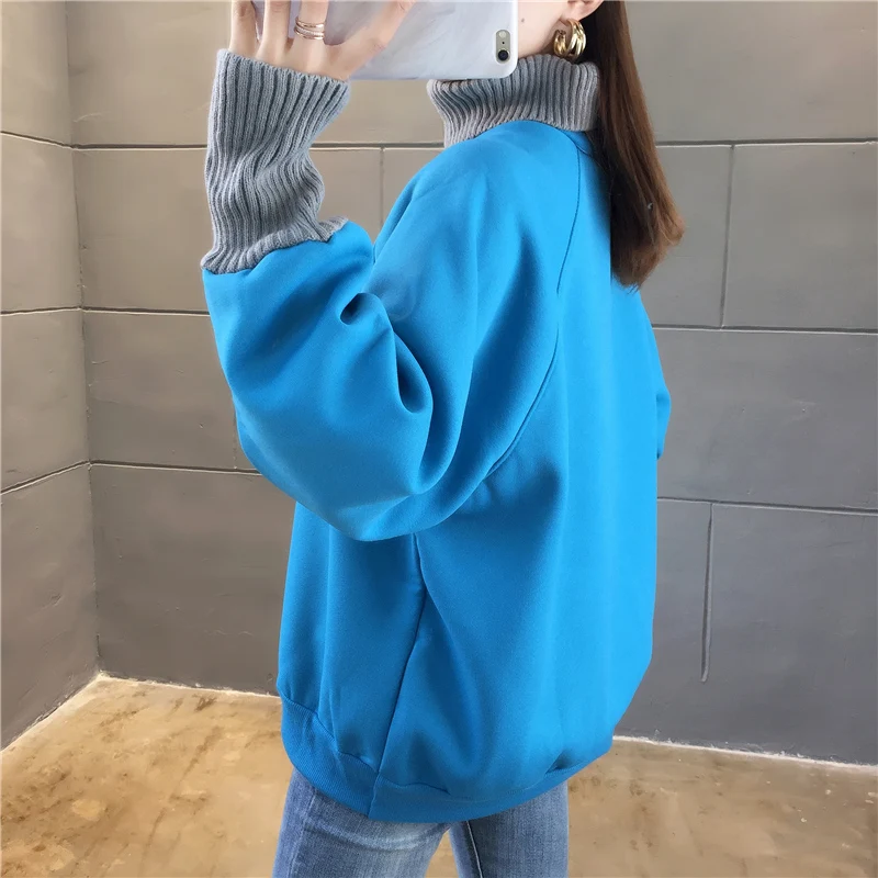 

XIBUSANA 2020 Winter Polyester Pullovers Letter Turtleneck Sweatshirts Women Embroidery Loose Vinatge Fake Two Pices Tops Women