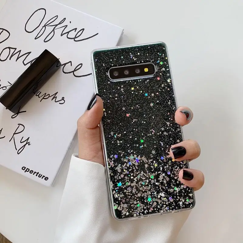 Блестящий чехол для телефона из ТПУ Samsung Galaxy S8 S9 S10 Plus Красочные Блестки